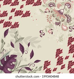 scarf batik mega mendung con hijab de patrón floral