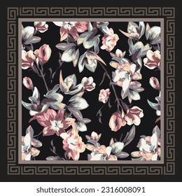 scarf design with beautiful abstract flowers pattern image
