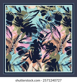 scarf design with beautiful abstract  tropical floral pattern image