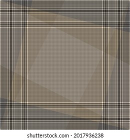 Scarf design in beige and brown with houndstooth check plaid pattern for spring autumn winter. Elegant square print for silk or satin scarf, bandana, shawl, hijab with geometric background graphics.