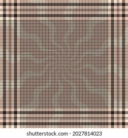 Scarf design in black, beige, pink with houndstooth check and sunburst geometric background for spring autumn winter. Square vector for scarf, bandana, shawl, hijab, other modern fabric print.