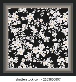 scarf design with black and white flower pattern image