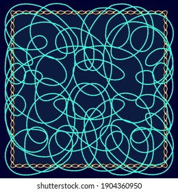 Scarf design with blue cords and chains. 3d vector illustration. 