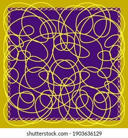 Diseño de bufanda con cordón, joyería, cadenas, colchas y cristales sobre un fondo morado. Ilustración vectorial 3d.