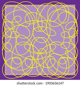 Scarf design with cord, chains on a purple background. 3d vector illustration.