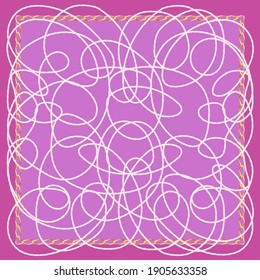 Scarf design with cords and chains on a pink background. 3d vector illustration. 