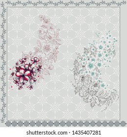 Scarf design floral abstract pattern with border