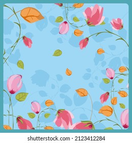 Scarf design floral pattern with flowers on blue background