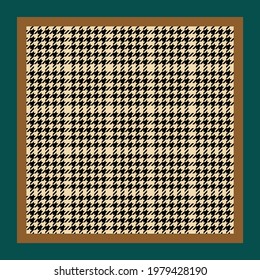 Scarf Design With Houndstooth Pattern In Brown, Green, Black, Beige. Seamless Dog Tooth Vector Background For Square Silk Scarf, Bandana, Shawl, Hijab, Head Scarf, Handkerchief, Other Modern Print.