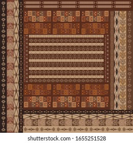 Scarf design pattern with african geometric motif on brown. Hijab fashion