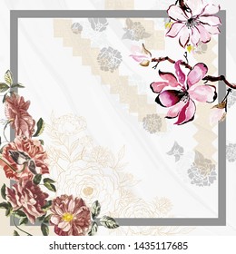 scarf design pattern background with flowers 