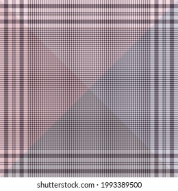 Scarf design in pink, grey, purple with houndstooth check plaid pattern. Square spring autumn background vector for silk scarf, bandana, shawl, hijab, other modern fashion textile print.