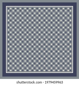 Scarf design with polka dots in grey, blue, off white. Seamless geometric vector background for square silk scarf, bandana, shawl, hijab, head scarf, handkerchief, other modern fashion textile print.