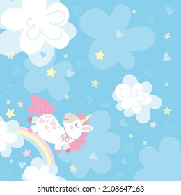 Scarf design seamless pattern with unicorn on blue background for kid
