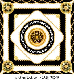 Scarf design for silk print. Golden chains on white background. Modern Pattern Ready for Textile.	