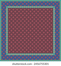 Scarf design with small ditsy flowers pattern. Ethnic indian carpet decoration print. Vector illustration