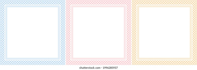 Scarf design for spring summer in pastel blue, pink, yellow, white. Square background set with gingham border for scarf, bandana, shawl, hijab, handkerchief, other modern fashion textile print.