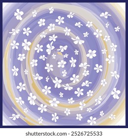 Design de cachecol. branco quadrado e padrão de cachecol floral roxo. pequenas flores e design de espiral para têxteis. Flores Hijab cachecol, redemoinho, xale ou tapete