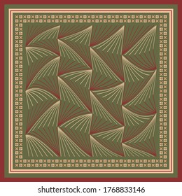 Ilustración vectorial textil de diseño de cartón con motivos geométricos sobre verde
