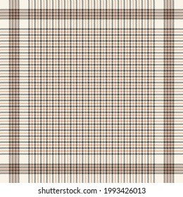 Scarf design with tweed houndstooth check in grey and beige for spring autumn. Square background vector graphic for bandana, shawl, hijab, head scarf, neckwear, other modern fashion textile print.