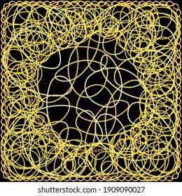 Scarf design with yellow cords and chains. 3d vector illustration. 