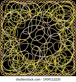 Scarf design with yellow cords and chains. 3d vector illustration. 