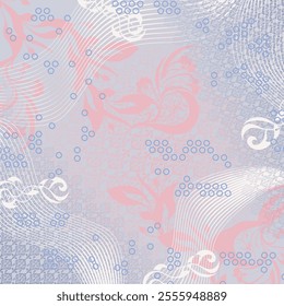 Scarf With Dreamy Color And Floral Bubble Music Note A delicate floral design with flowing swirls, circular accents, and pastel tones