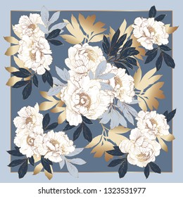 Scarf with elegant peonies. Floristic composition