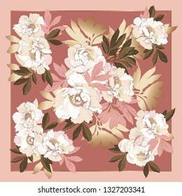 Scarf with elegant peonies. Floristic composition