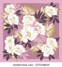 Scarf with elegant peonies. Floristic composition