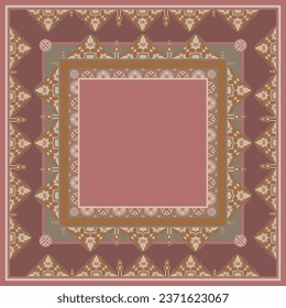 Scarf with ethnic ornament on pink color. Hijab pattern design