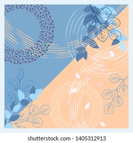 Scarf floral pattern. Trendy colors. Bandana, pareo, pillow, home textile design. Cute background for shawl print, textile, covers, pillow, napkin, hijab.