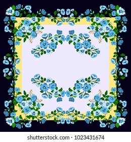 Scarf floral print. Russian style millefleurs. Floral folk enchanting background for scarf print, textile, covers, surface, scrapbooking, decoupage. Bandana, pareo, home textile design