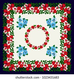 Scarf floral print. Russian style millefleurs. Floral folk enchanting background for scarf print, textile, covers, surface, scrapbooking, decoupage. Bandana, pareo, home textile design