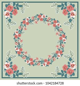 Scarf floral print. Russian style millefleurs. Floral folk enchanting background for scarf print, textile, covers, surface, scrapbooking, decoupage. Bandana, pareo, home textile design