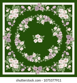 Scarf floral print. Russian style millefleurs. Floral folk enchanting background for scarf print, textile, covers, surface, scrapbooking, decoupage. Bandana, pareo, home textile design. Shabby chic.