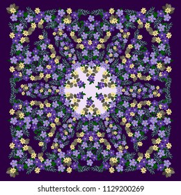 Scarf floral print. Russian style millefleurs. Floral folk enchanting background for scarf print, textile, covers, surface, scrapbooking, decoupage. Bandana, pareo, home textile design