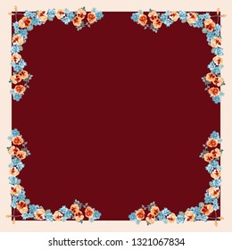 Scarf floral print. Russian style millefleurs. Floral folk enchanting background for scarf print, textile, covers, surface, scrapbooking, decoupage. Bandana, pareo, home textile design