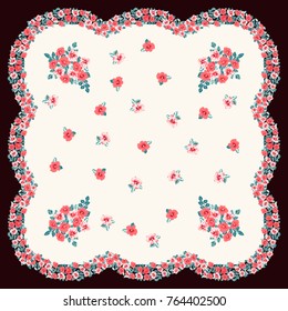 Scarf floral print. Russian style millefleurs. Floral folk enchanting background for scarf print, textile, covers, surface, scrapbooking, decoupage. Bandana, pareo, home textile design