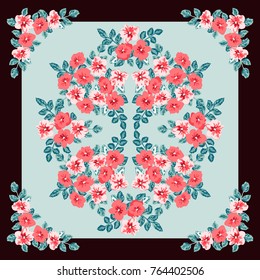 Scarf floral print. Russian style millefleurs. Floral folk enchanting background for scarf print, textile, covers, surface, scrapbooking, decoupage. Bandana, pareo, home textile design