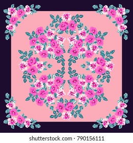 Scarf floral print. Russian style millefleurs. Floral folk enchanting background for scarf print, textile, covers, surface, scrapbooking, decoupage. Bandana, pareo, home textile design