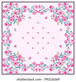 Scarf floral print. Russian style millefleurs. Floral folk enchanting background for scarf print, textile, covers, surface, scrapbooking, decoupage. Bandana, pareo, home textile design