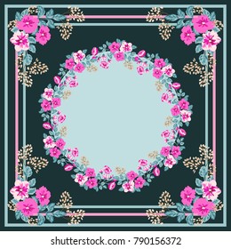 Scarf floral print. Russian style millefleurs. Floral folk enchanting background for scarf print, textile, covers, surface, scrapbooking, decoupage. Bandana, pareo, home textile design