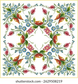 Padrão de vetor floral de lenço de flores e ervas em um fundo branco