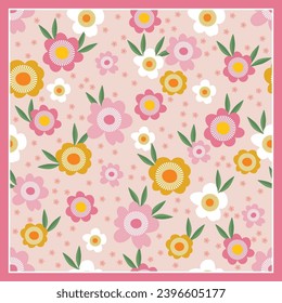 scarf with flower pattern design on pink color background