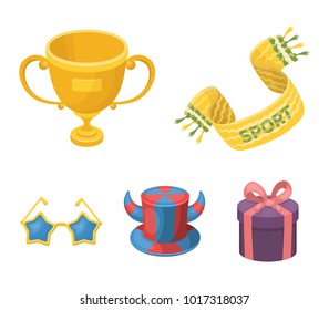 A scarf, a hat with horns and other attributes of the fans.Fans set collection icons in cartoon style vector symbol stock illustration web.