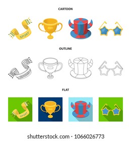 A scarf, a hat with horns and other attributes of the fans.Fans set collection icons in cartoon,outline,flat style vector symbol stock illustration web.