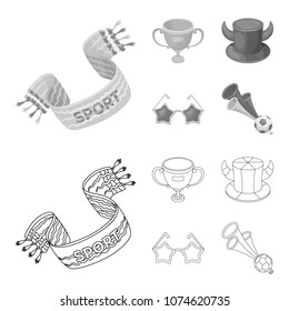 A scarf, a hat with horns and other attributes of the fans.Fans set collection icons in outline,monochrome style vector symbol stock illustration web.