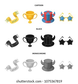 A scarf, a hat with horns and other attributes of the fans.Fans set collection icons in cartoon,black,monochrome style vector symbol stock illustration web.