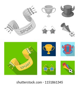 A scarf, a hat with horns and other attributes of the fans.Fans set collection icons in monochrome,flat style vector symbol stock illustration web.